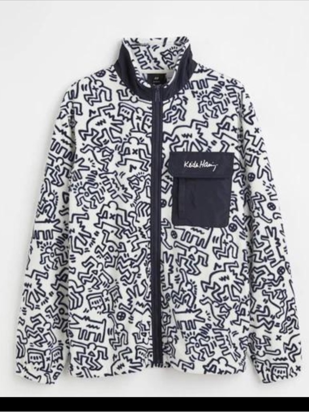 Men’s H&M x Keith Haring Fleece Zip Jacket Navy/White Size S